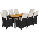  9-dijelni vrtni blagovaonski set s jastucima crni od poliratana Crna 190 x 90 x 75 cm | shoptok.hr