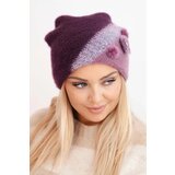 Kesi Elegant women's hat with fur decorations and a glittery band dark purple Cene