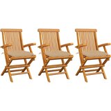 Maison Chic Vrtni stoli - Stol za vrt z bež blazinami 3 kosi trdna tikovina JS2087, (21877045) | Shoptok.si