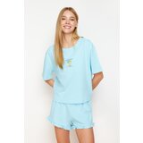 Trendyol Blue Printed Single Jersey Knitted Pajama Set cene