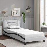 Maison Chic Posteljni okvir - Enojna postelja - Postelja za odrasle z vzglavjem bel in črn 90x200 cm umetno usnje-J9365, (21766862) | Shoptok.si