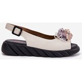 ARTIKER Leather Women's Sandals With Crystals Beige | shoptok.hr