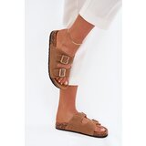 Boto Ladies Slippers With Golden Buckles And Stitching Light Brown Lunera | Shoptok.si