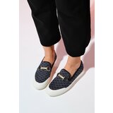 LuviShoes Marrakesh Black Denim Women's Buckled Loafer Shoes Cene