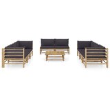 Maison Chic Seti vrtnega pohištva - Vrtna garnitura - Vrtni pohištvo set s temno sivimi blazinami 9-delna bambus, (21805092) | Shoptok.si