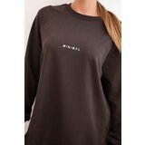 Polski Women's cotton set sweatshirt and leggings with the inscription Minimal brown | Shoptok.si