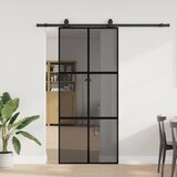 vidaXL Drsna vrata z opremo črna 90x205 cm kaljeno steklo | Shoptok.si