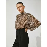 Koton Leopard Patterned Blouse Standing Collar