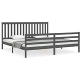 The Living Store Posteljni okvir z vzglavjem siv 200x200 cm trden les - Posteljni Okvir, (21527086) | Shoptok.si