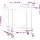  Kuhinjski radni stol s kotačima 82,5x55x85 cm nehrđajući čelik | shoptok.hr