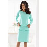 Numoco 189-12 Long-sleeved sweatshirt dress with pockets – comfortable cut with a low neckline at the back – mint | Shoptok.si
