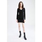 Defacto Bodycon Wrap Collar Mini Long Sleeve Dress | shoptok.hr