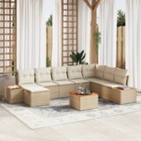 vidaXL 9-delni set vrtnega kavča z blazinami Bež Poli ratan Acacia | Shoptok.si