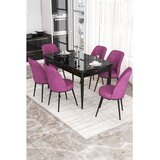 Hanah home trpezarijski set Via, sto na razvlačenje i 6 stolica, ploča u dekoru crnog mermera, ljubičasta tkanina Jerry | Eponuda.com