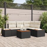 vidaXL 5-delni vrtni kavč set z blazinami Črn poli ratan akacija | Shoptok.si