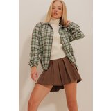 Trend Alaçatı Stili Women's Brown-Green Patterned Zippered Seasonal Bomber Jacket with Elastic Waist | shoptok.hr