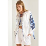 Bianco Lucci Women's Tied Collar Embroidered Loose Shirt | Shoptok.si