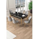 Hanah home trpezarijski set Pale, sto na razvlačenje i 6 stolica, ploča u dekoru crnog mermera, zlatne noge, siva tkanina Babyface | Eponuda.com