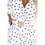 numoco basic 604-2 Sensual black polka dot dress with a wrap neckline and decorative belt - white | Shoptok.si