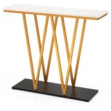 Costway Sodobna bela konzolna miza z marmornim vrhom in kovinsko podlago, dimenzije 100x30x79 cm, maks. obremenitev 50 kg, (5000306803) u