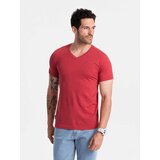 Ombre BASIC men's classic cotton tee-shirt with a crew neckline - red melange | ePonuda.com