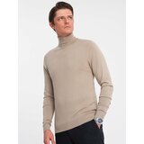 Ombre Men's knitted fitted turtleneck with viscose - beige cene