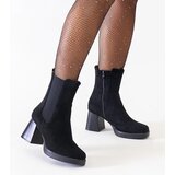 Gemre Black square-toe heeled eco-suede ankle boots Hesca | Shoptok.si