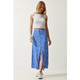 Happiness İstanbul Women's Blue Patterned Slit Viscose Skirt cene