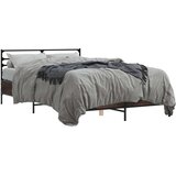  Posteljni okvir rjav hrast 140x200 cm inženirski les in kovina | Shoptok.si