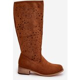 Boto Women's Low Heel Cutout Boots in Faux Suede with Zip Closure Camel Orchides | ePonuda.com