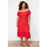 Trendyol Curve Red Polka Dot Patterned Knitted Dress | shoptok.hr
