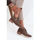 Zazoo Suede Women's Loafers with Decorative Flowers 3080 Dark Beige | Shoptok.si