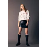 DEFACTO Coool Slim Fit Faux Leather Mini Knitted Skirt