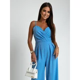 Fasardi Blue jumpsuit with straps and wide legs