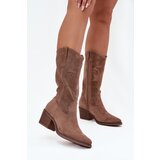 Boto Openwork Cowboy Boots Women's Heeled Dark Beige Olivette | shoptok.hr