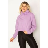Şans Women's Plus Size Lilac Shoulder Zipper High Neck Detailed Inner Raising Sweatshirt Cene