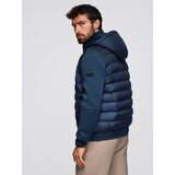 Ombre Quilted bomber jacket with hood and knitted sleeves - navy blue | shoptok.hr