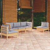 The Living Store Vrtna sedežna garnitura 5-delna s sivimi blazinami borovina - Vrtna Sedežna Garnitura, (21477754) | Shoptok.si