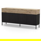 Marckeric Črna/v naravni barvi nizka komoda v hrastovem dekorju 180x80 cm Marion – | Shoptok.si