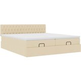 vidaXL Otomanski posteljni okvir z vzmetnicami krem 160x200 cm blago, (21653332) | Shoptok.si