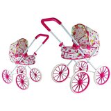 Retro kolica za lutke s velikim kotačima Flowers - bijela | Shoptok.si