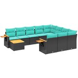 vidaXL Vrtna sedežna garnitura 11-delna z blazinami črn poli ratan, (21113340) | Shoptok.si