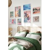 Wallxpert set od 8 uramljenih slika Çgs-019, tropski pastelni motivi – palme, talasi, okean i morske zvezde, beli ram Cene