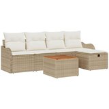 vidaXL Set vrtnih sofa od 6 dijelova s jastucima u bež poli ratan, Dvostruka vrtna sofa s jastucima u bež poli ratan | shoptok.hr