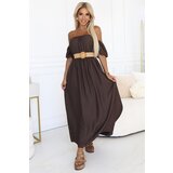 numoco basic 614-1 Boho maxi dress with off-the-shoulder straps - chocolate | Shoptok.si