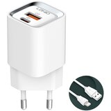  Kućni punjač LDNIO A2317C, 3.6A, QC3.0 18W, PD 30W sa Iphone lightning kablom beli cene
