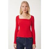  Women's Red Square Collar Corduroy Knitted Blouse | Shoptok.si