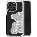 AVIZAR Ohišje z bleščicami za iPhone 16 Pro z vzorcem medvedka s štrasom, Srebrna, (5000014901) | Shoptok.si
