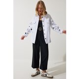  Women's White Star Embroidered Oversize Shirt Jacket | Shoptok.si