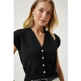 Happiness İstanbul Women's Black Buttoned Short Knitwear Vest